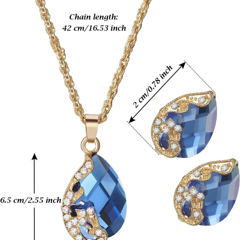 Jewelry Sets Women Water Drop Rhinestone Necklace Earrings Party Prom - Picture 2 of 7